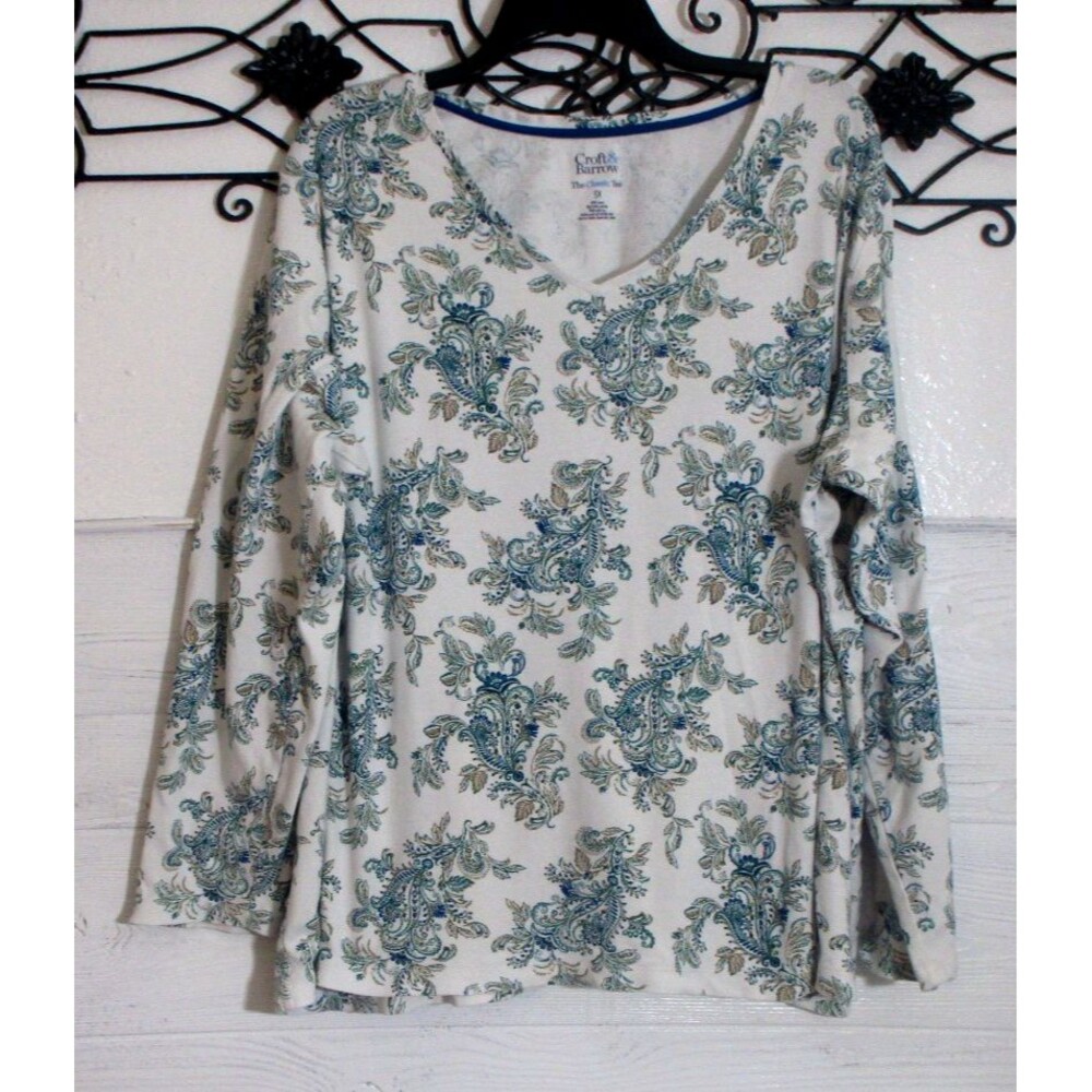 Croft & Barrow Women's Top Size 3X Long Sleeve Multicolored Floral V Neck